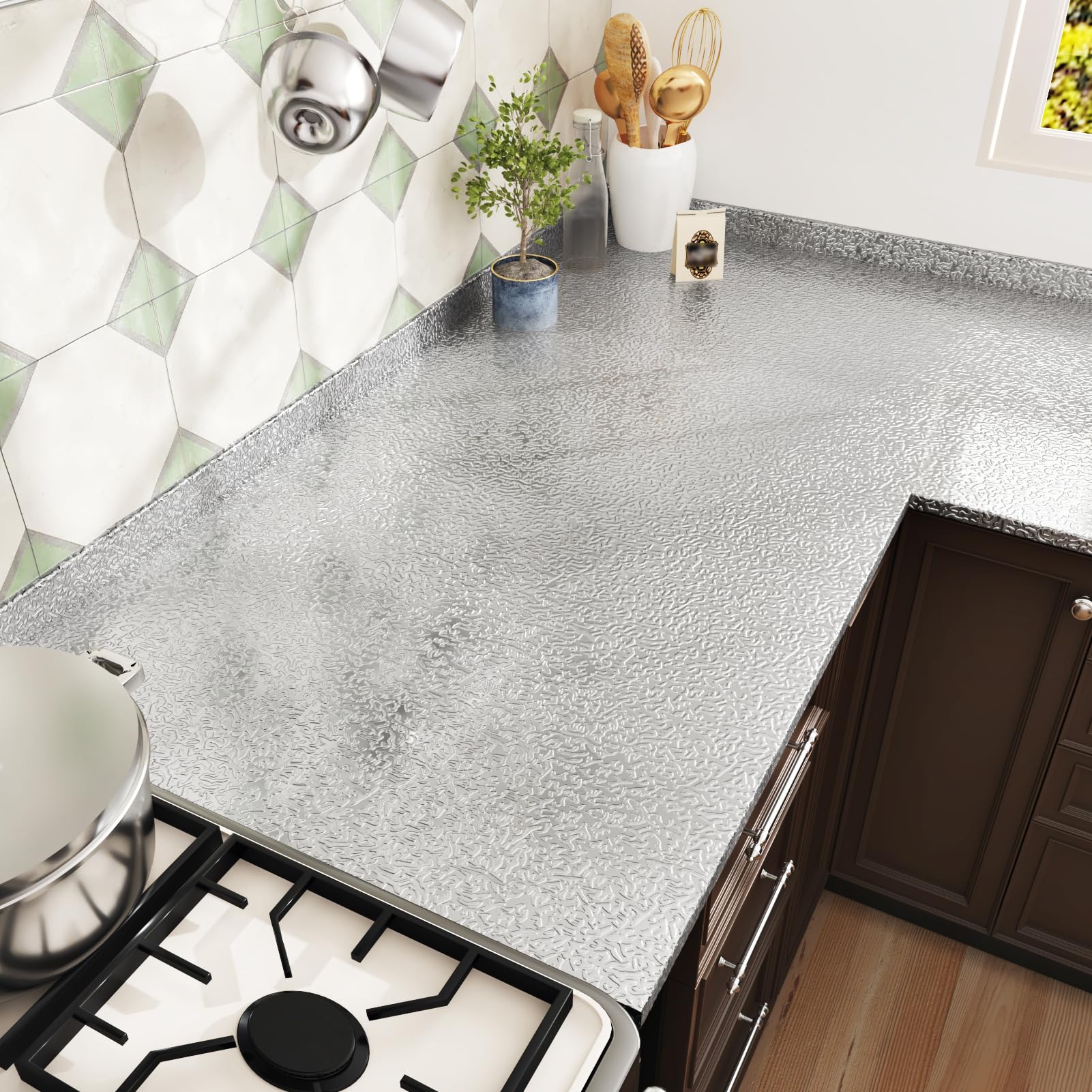 WESTICK Stainless Steel Contact Paper for Countertops Waterproof
